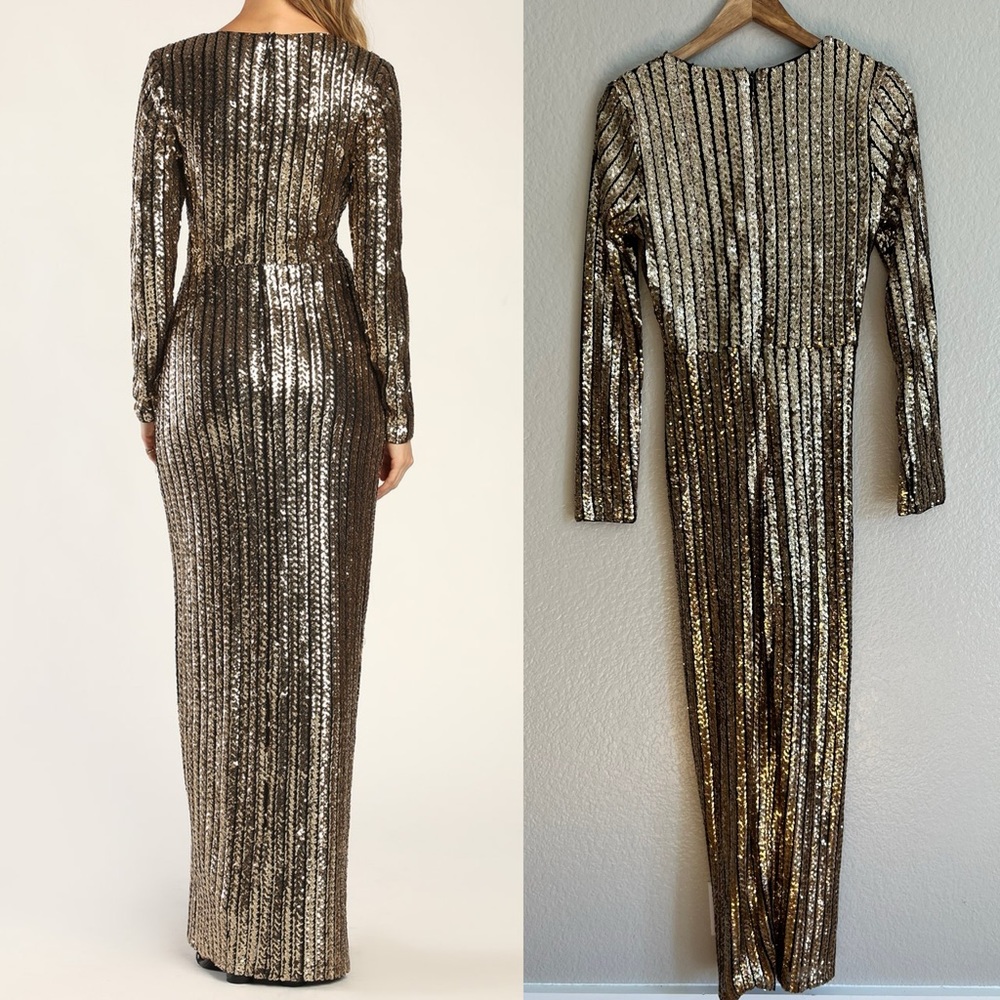 NWOT Love Lasts Forever Gold Sequin Long Sleeve Maxi Dress, Stunning! - Picture 3 of 9